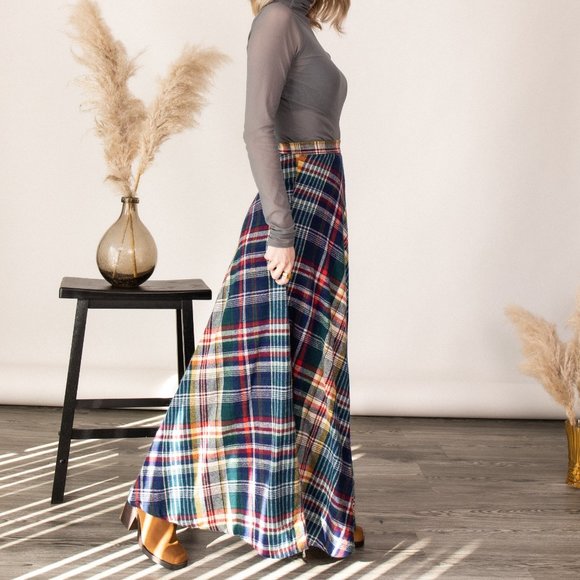 Vintage 70s tartan plaid wool pleated maxi skirt - Picture 9 of 12